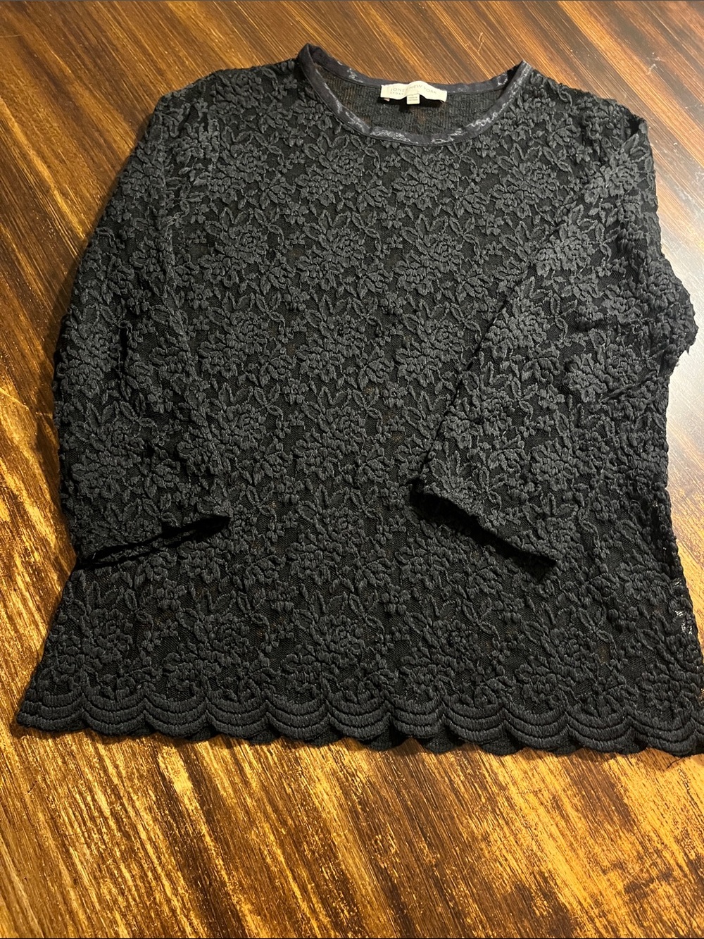 Jones New York Black Lace Three-Quarter Sleeve Blouse